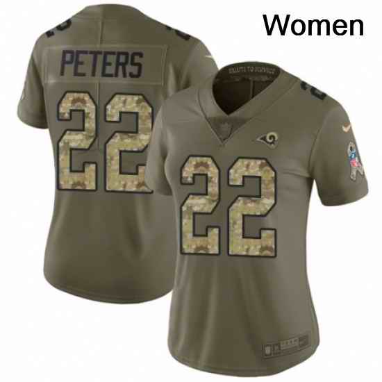 Womens Nike Los Angeles Rams 22 Marcus Peters Limited OliveCamo 2017 Salute to Service NFL Jersey